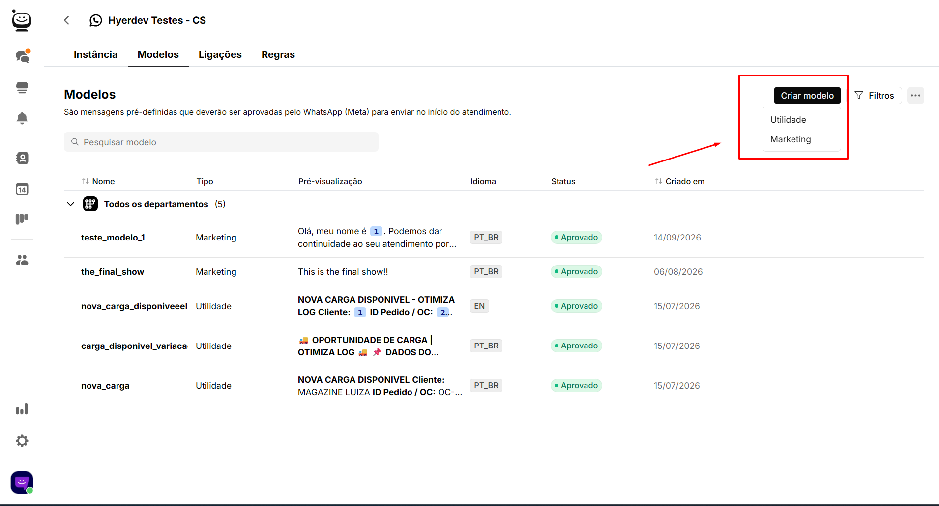 Utilidade cobre mensagens ligadas a algo que o cliente já tem com a empresa, como um pedido, um agendamento ou uma atualização de serviço. Marketing cobre divulgação, promoção e captação.